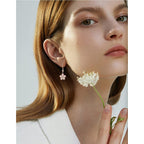 CiNily Rose Gold Plated Flower Dangle Drop Earrings Opal Earrings for Women