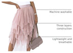 Reaowazo Tulle Skirts for Women Midi Long Fairy Skirt Tutu A-Line Mesh Layered High Elastic Waist Halloween Skirts Pink One Size