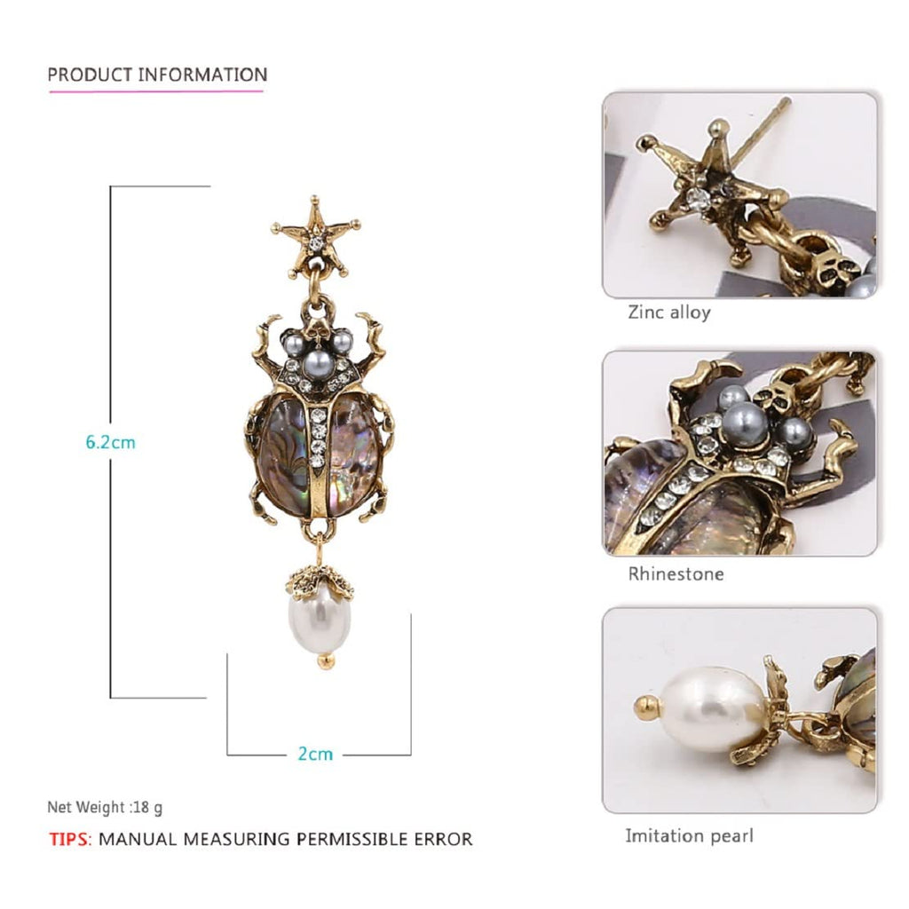 Beetle Earrings for Women, Cubic Zirconia Insect Drop Earrings, Cute Funny Jewelry