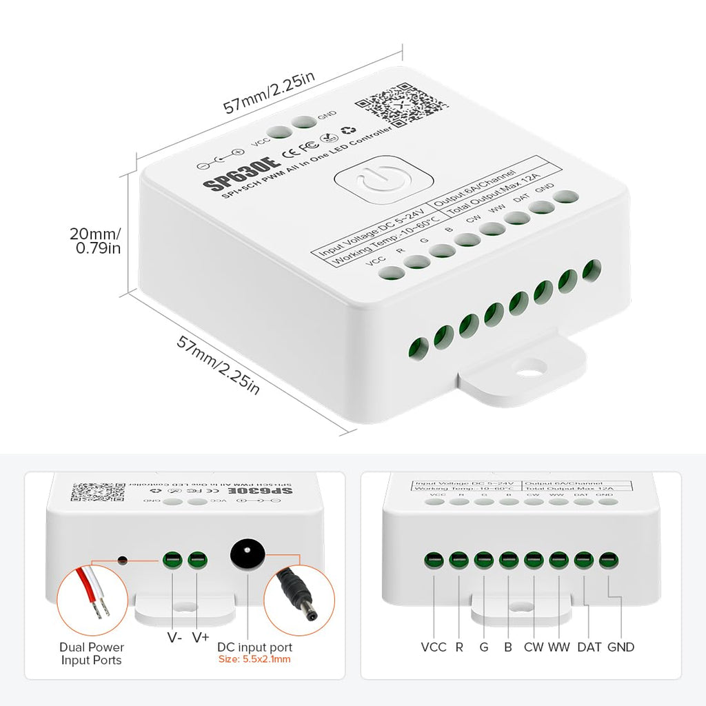 BTF-LIGHTING SP630E Bluetooth Controllers 4 Zones 2.4GHz RF RB4 Remote Kit Support FCOB COB SMD PWM RGBCCT RGBWW LED Strip DC5V DC12V DC24V