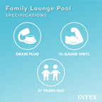 INTEX Swim Center Inflatable Family Lounge Pool: Built-In Bench – Cup Holder – 156 Gallon Capacity – 90" x 86" x 31" – Blue