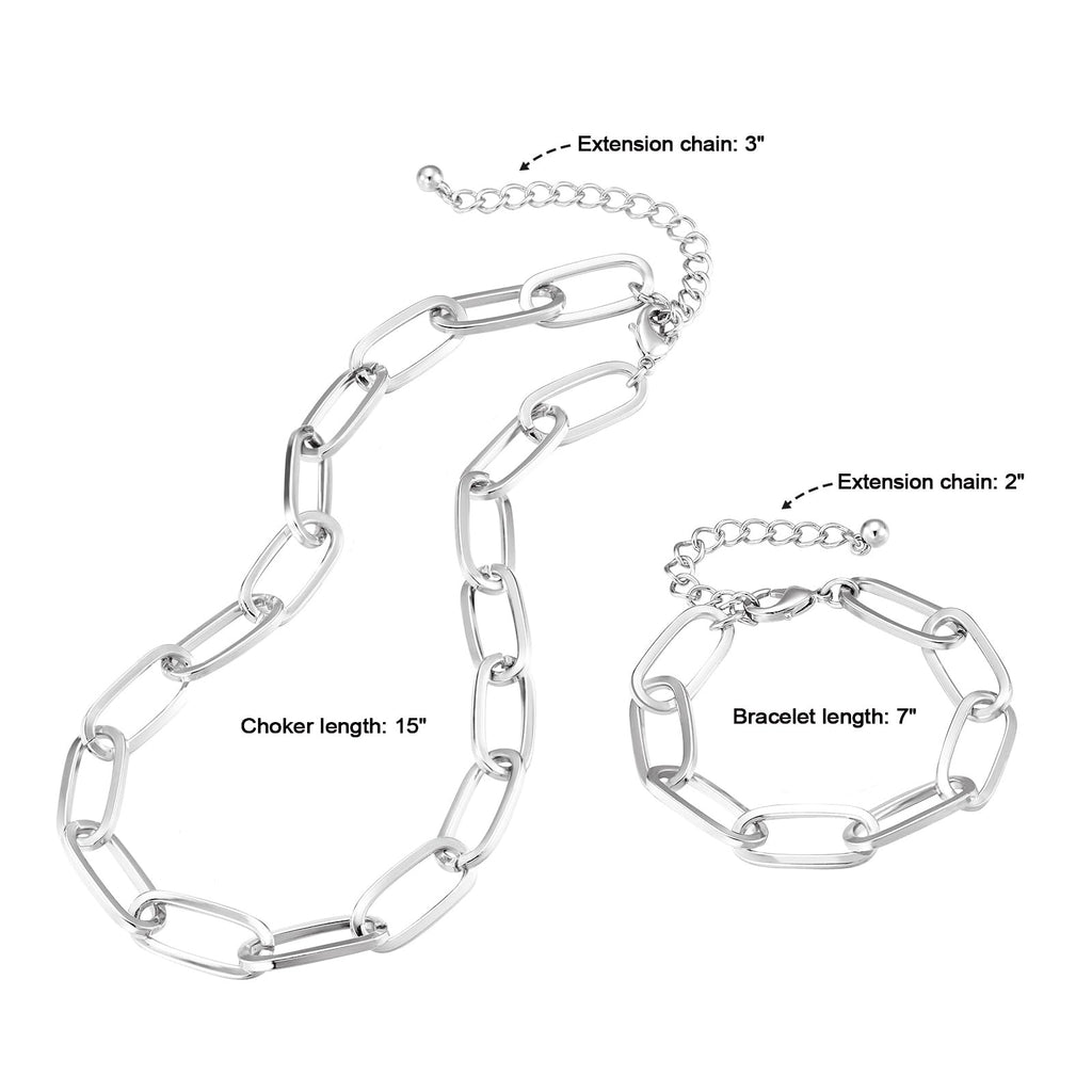 LANE WOODS Chunky Gold Necklace and Bracelet Set for Women, Paperclip Chain