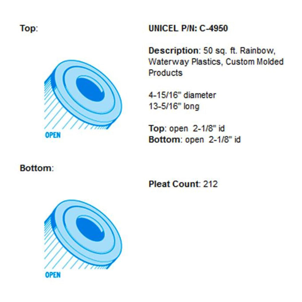 Unicel C-4950 50 Square Foot Media Replacement Pool Hot Tub Spa Filter Cartridge with 212 Pleats (2 Pack)