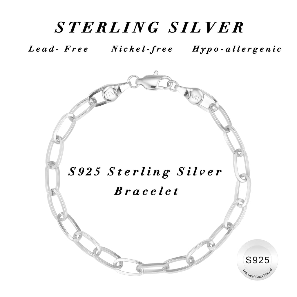 Treasure Bender S925 Sterling Silver Paperclip Chain Bracelets 7inches
