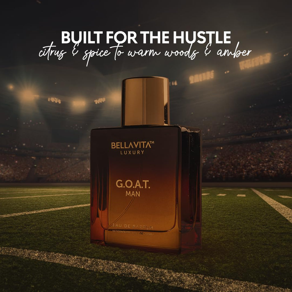 BellaVita Luxury G.O.A.T. Men's Eau De Parfum (3.4 fl.oz) | Natural Refreshing Notes of Bergamot, Lavender, Vetiver & Patchouli Oriental | Fresh Perfume for Men | Long-Lasting Perfume for Mens EDP
