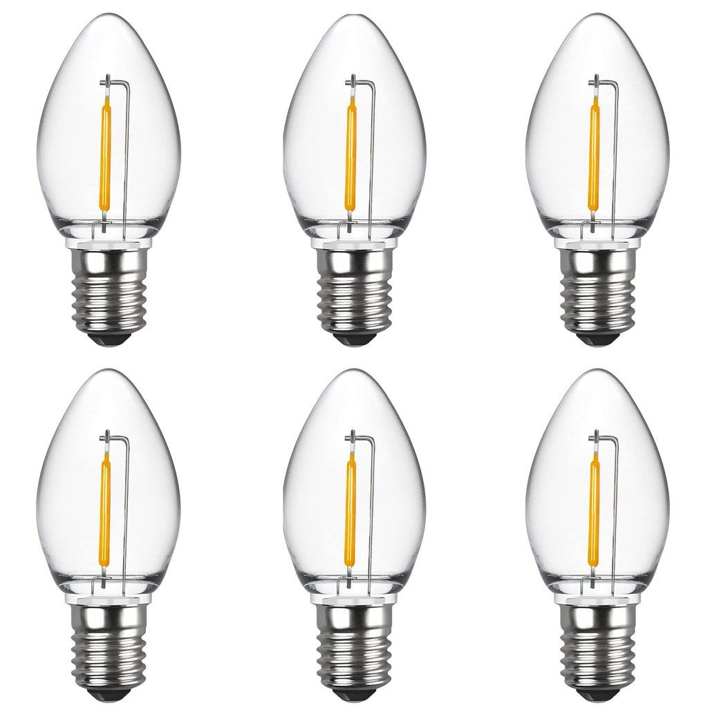 Meconard 6 Pack C7 LED Night Light Bulbs, E12 Candelabra Base, Warm White