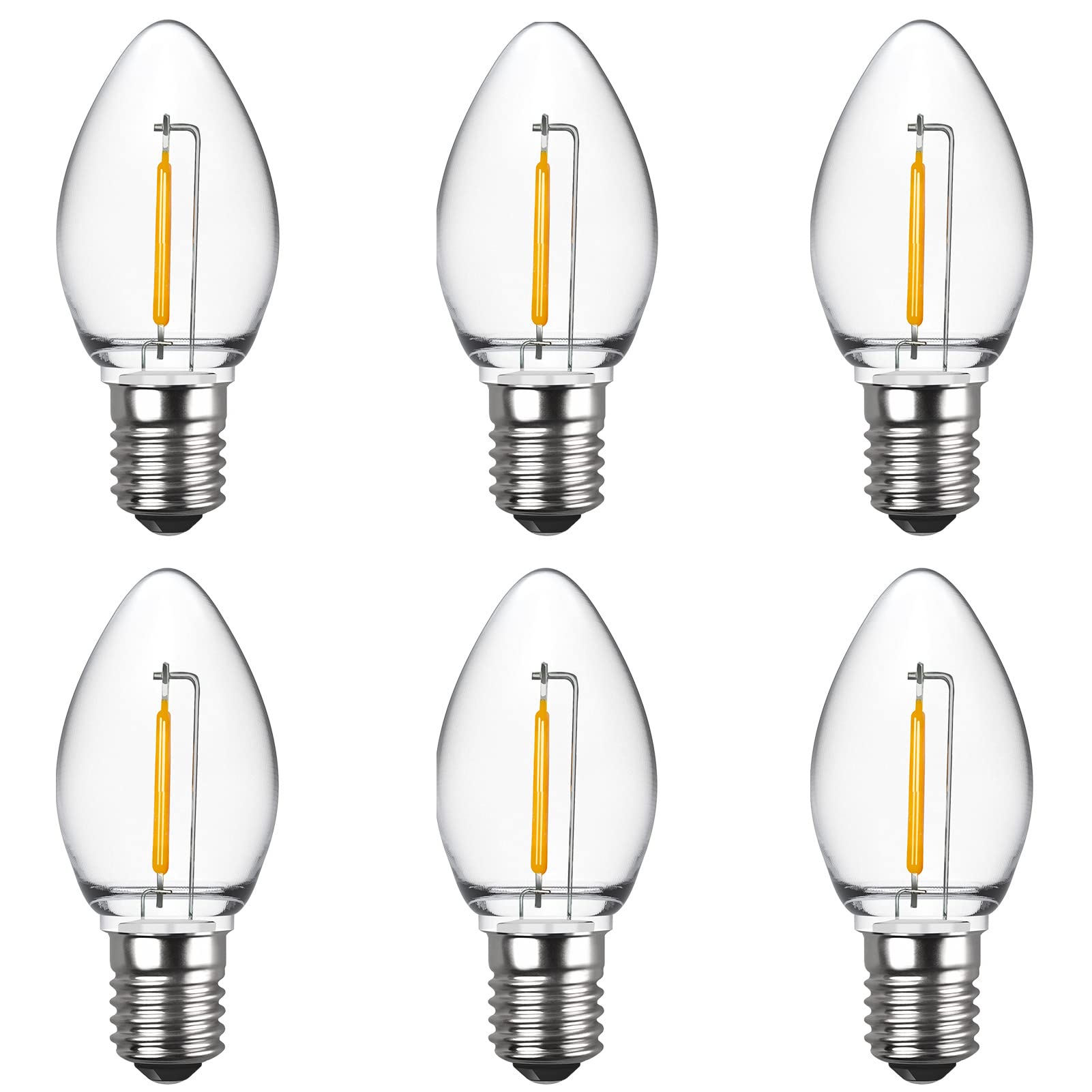Meconard 6 Pack C7 LED Night Light Bulbs, E12 Candelabra Base, Warm White