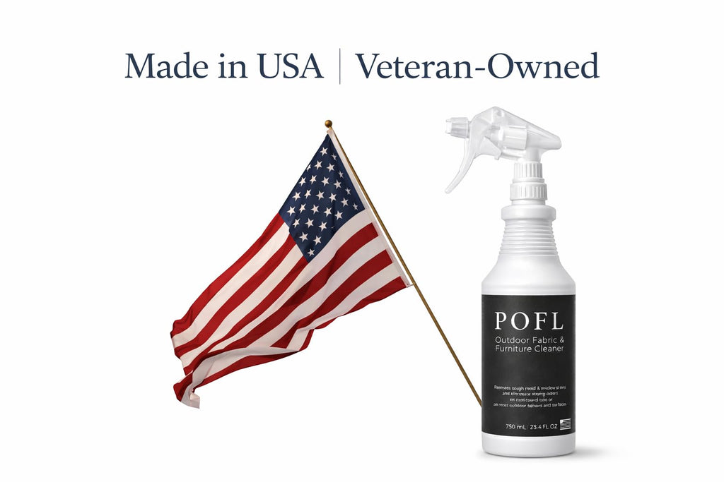 POFL Outdoor Fabric & Furniture Cleaner – Mold & Mildew Stain Remover for Patio Cushions, Wicker, Teak, Aluminum & Marine Seating – 25.36 fl oz