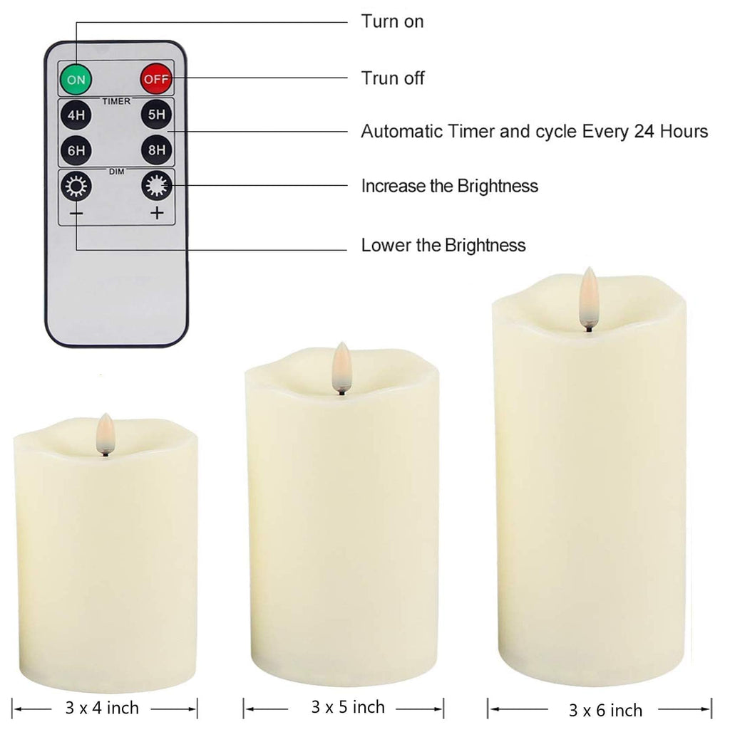 ANGELLOONG Flickering Flameless Candles, Realistic Battery Operated Candles with Remote and Timer, Set of 3 LED Candles for Fall Room Home Wedding Decor Centerpieces Table Party Christmas Decorations