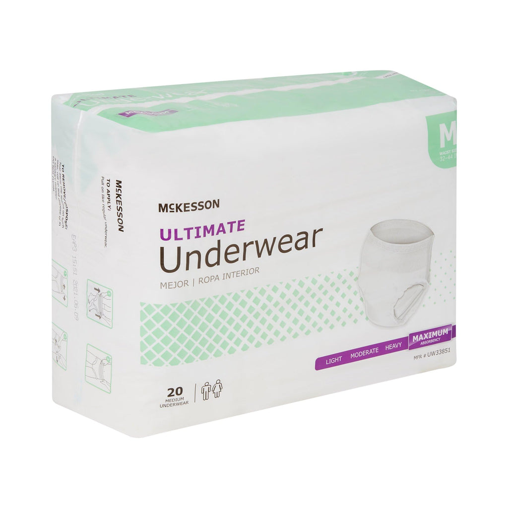 McKesson Ultimate Adult Incontinence Underwear, [80 Count], Medium, 32-44 in. Maximum Absorbency, Unisex Bladder Leak Protection, Pull-On Style with Tear-Away Sides, for Postpartum and Incontinence