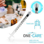ONE-CARE Luer-Lock Syringe, 1 mL, 100 Count, Blister-Packed