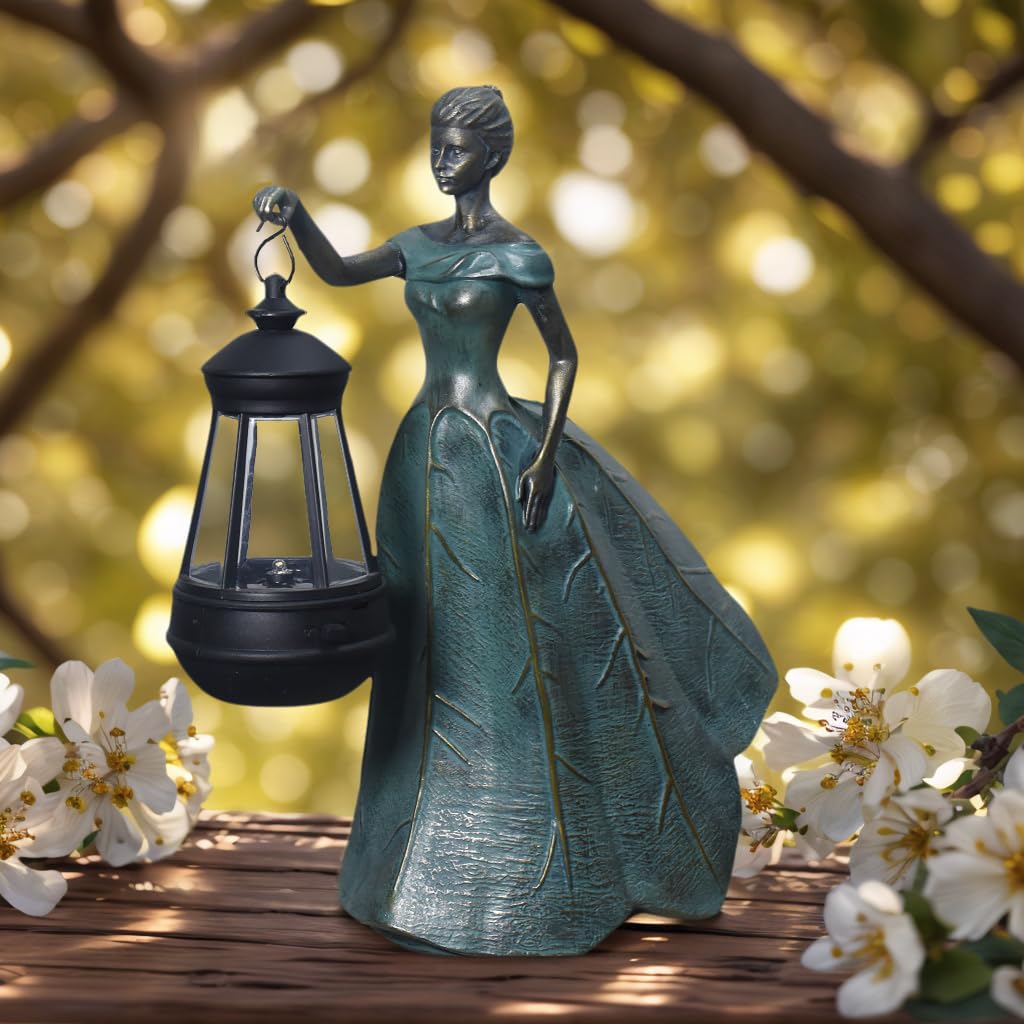 Sheaifun Fairy Garden Statue Solar Garden Decor Resin Fairy Statue with Lights Angel Fairy Decor Outdoor Yard Statues Gardening Gifts for Women 9.5x5.5x11.5 Inch