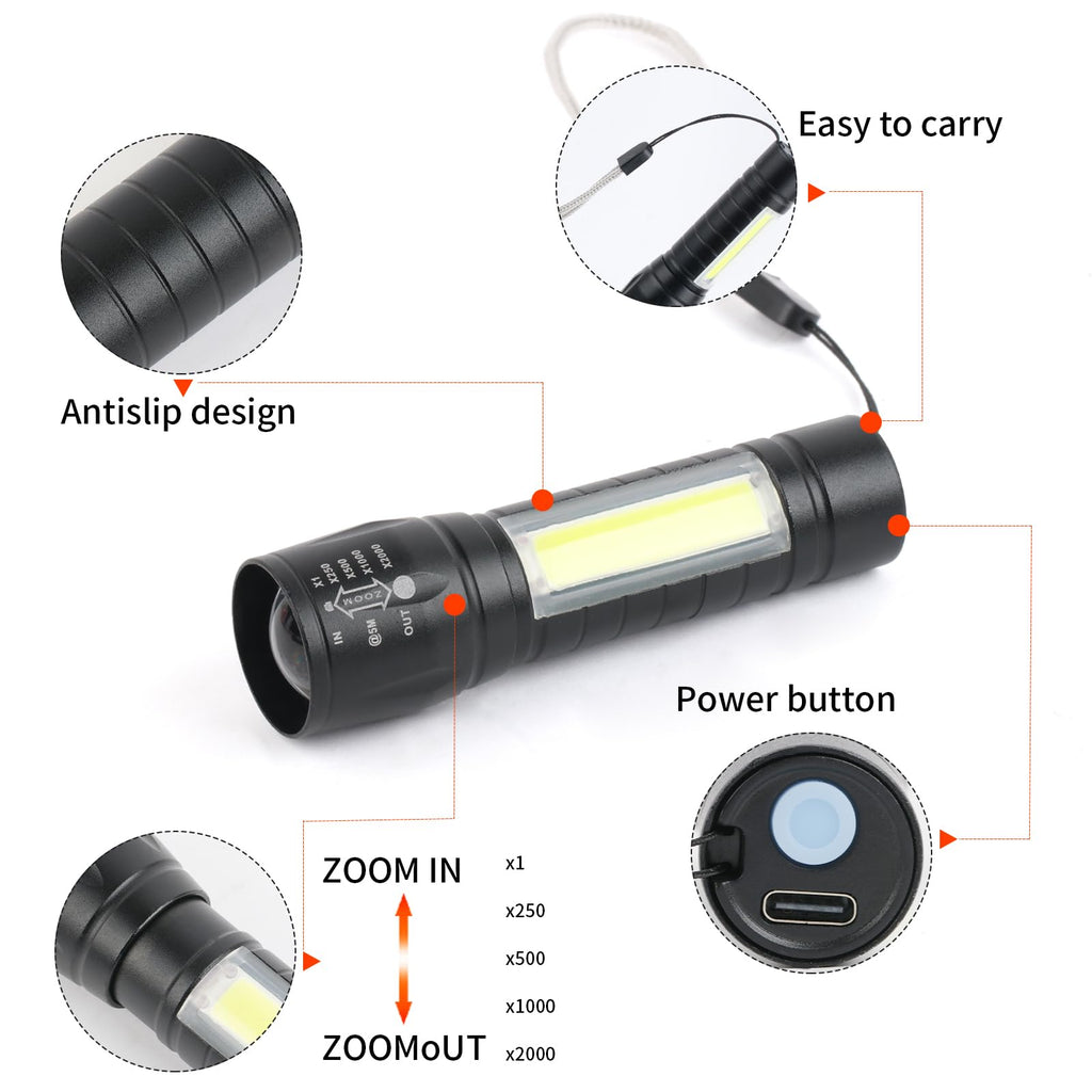 Hilngav 5 Pack Mini Small Pocket LED Flashlight USB-C Rechargeable High Lumens Bright Powerful EDC Flash Lights - Aluminum Handheld Flashlight Bulk for, Portable Camping Christmas Gifts
