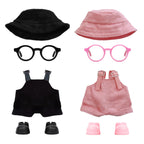 2PCS Doll Clothes Set for 17cm Dolls – Stylish Outfit with 2 Hat, 2 Overalls, 2 Shoes & 2 Glasses of Clothes Designer, Cute Clothes for Dress up Unique Style (Black+Pink) (Doll Not Included)