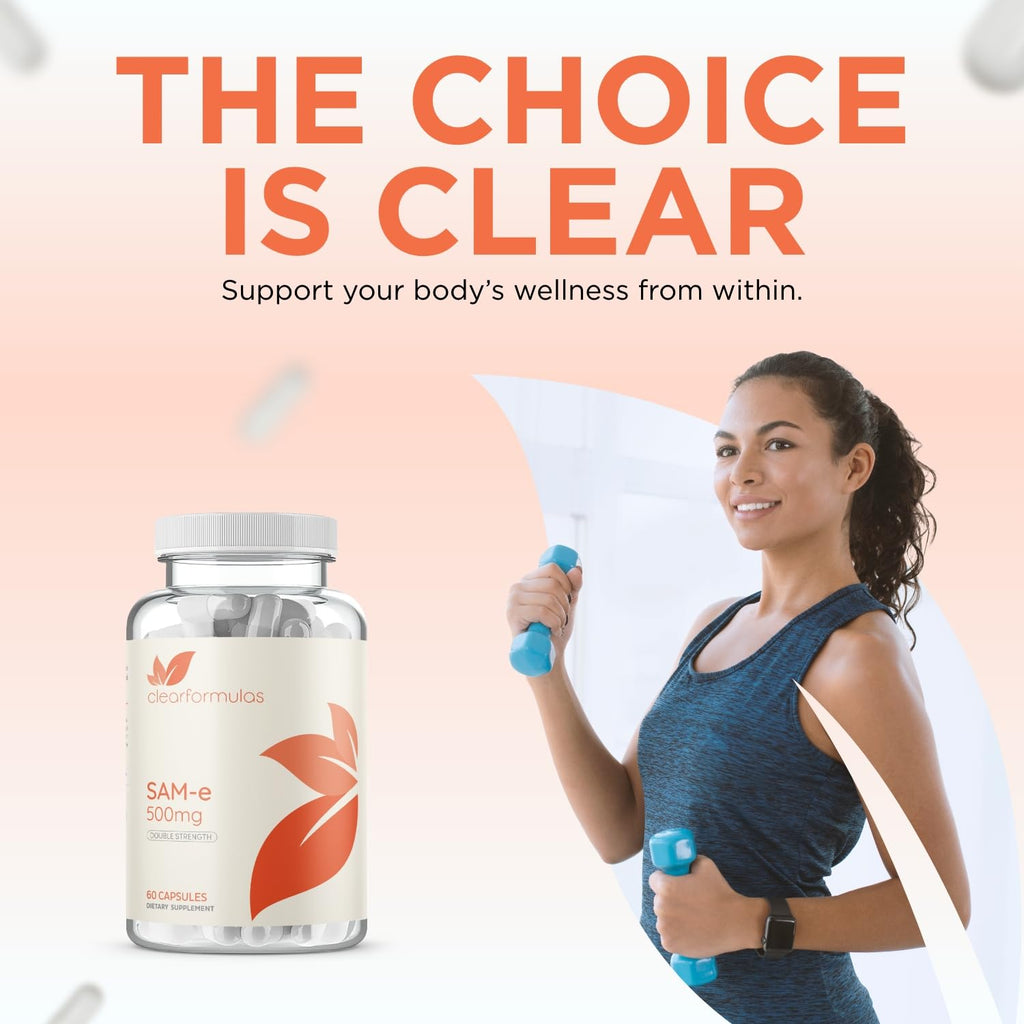 Clear Formulas Bioactive SAM-e 500mg - High Strength SAM-e Supplement with Biologically Active S,S Form for Liver and Mood Support - Vegan Non-GMO Preservative Free - Made in the US (60 Servings)