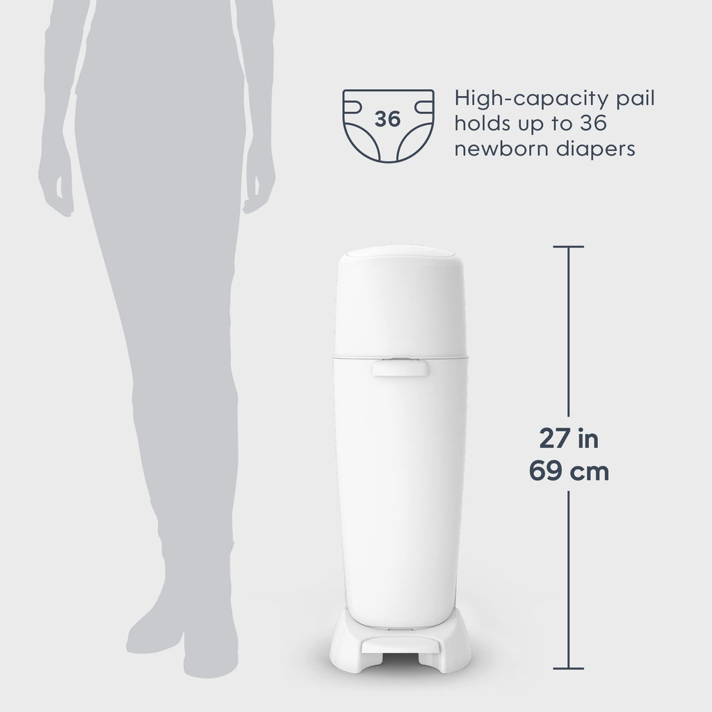 Diaper Genie Complete Diaper Pail (White) – Includes 1 Refill (Holds 270 Newborn Diapers) & 1 Carbon Filter