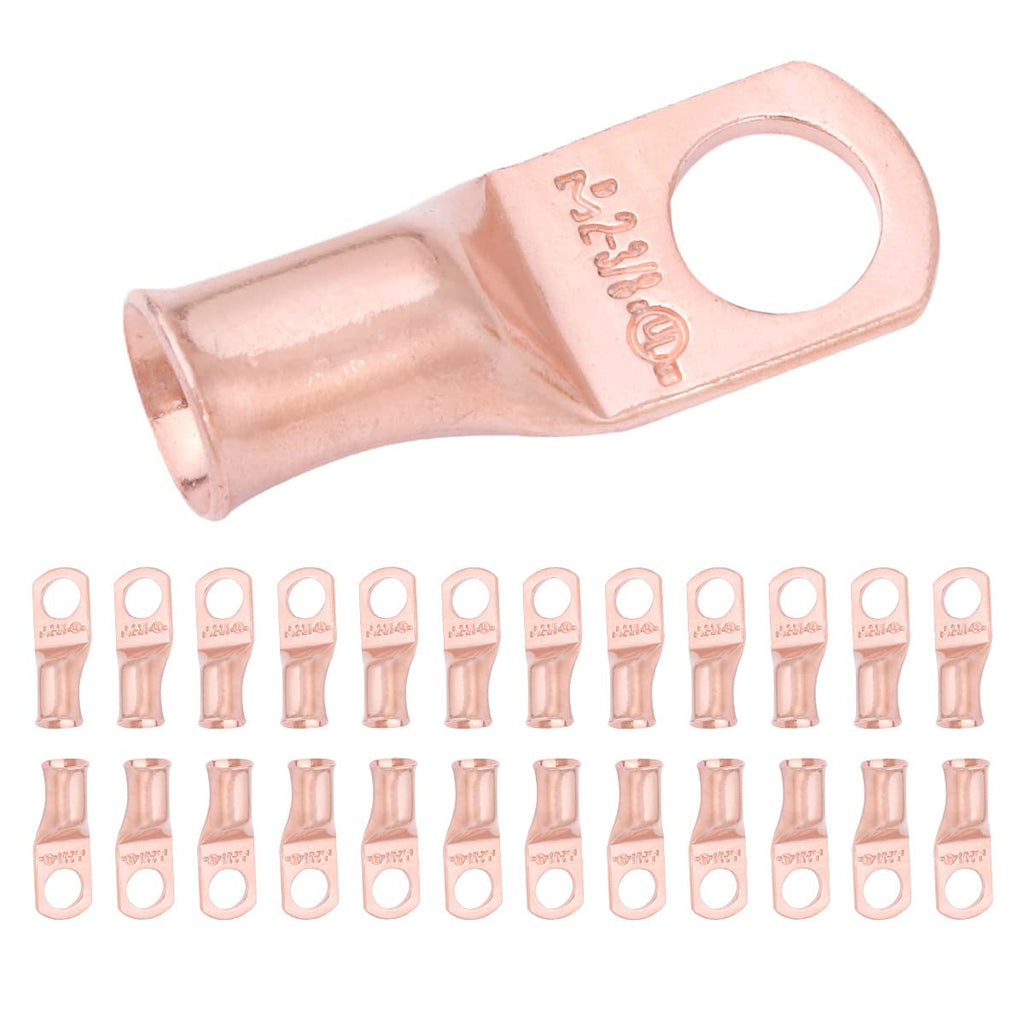 SELTERM 25pcs 2 AWG 3/8" Stud Heavy Duty Bare Copper Battery Cable Lugs