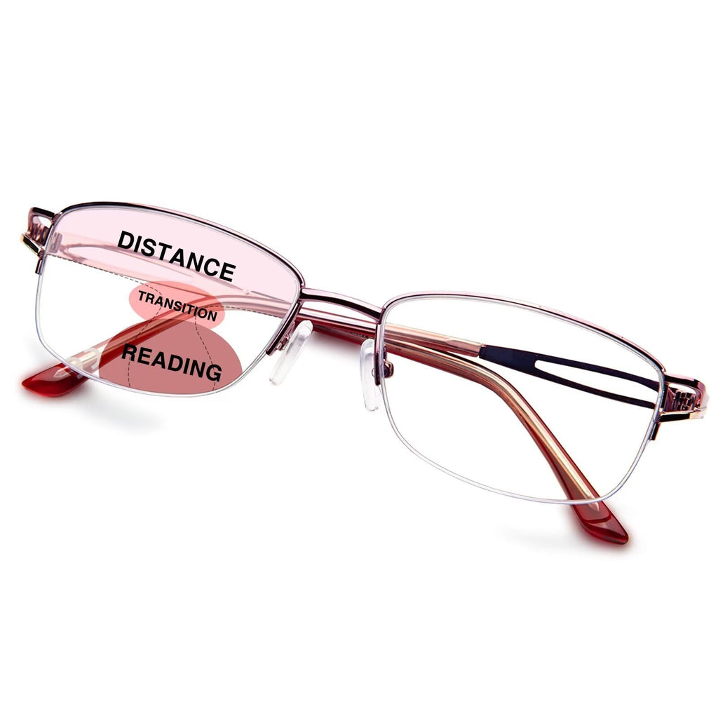 LianSan Metal Zero Top Progressive Multifocus Reading Glasses - for Women Half-Rim Blue Light Blocking Readers Clear Top Pink 2.50