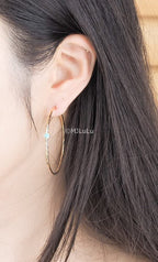 14K Gold-Plated Dainty Hoop Earrings with Simulated Blue Turquoise