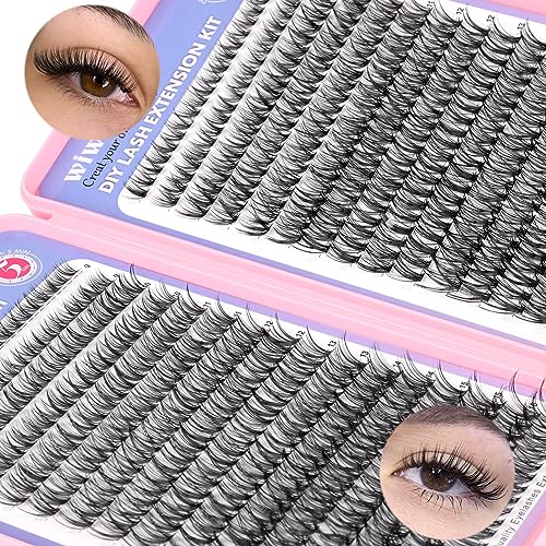 640Pcs Lash Extension Kit, DIY Eyelash Extension Kit Cluster Curl Individual Lashes with Lash Bond and Seal, Tweezers DIY Eyelash Extension Kit for Self Application At Home(30p+40p 8-15MM)