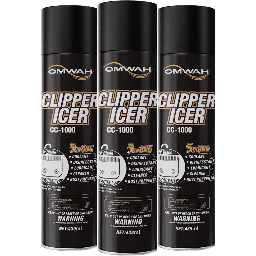 OMWAH 5 in 1 Clipper Icer Blade Cleaner and Lubricant Clipper Spray (3 pack) (15 oz. Can)…