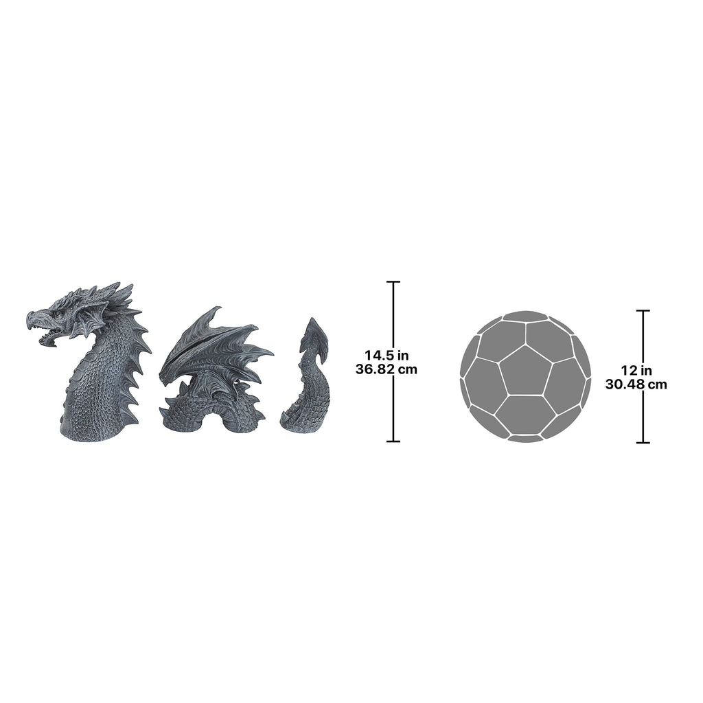 Design Toscano The Dragon of Falkenberg Castle Moat Lawn Garden Statue, 28 Inch Long, 14 Inch Tall, Cast Stone Resin, Gray Stone Finish