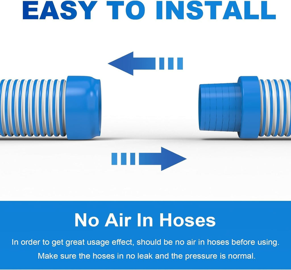 Poolvio Pool Vacuum Hose 33 Feet (10 x 40 Inch), 1.5 Inch Cuffs, Compatible with Most Inground Pool Automatic Cleaners, Blue