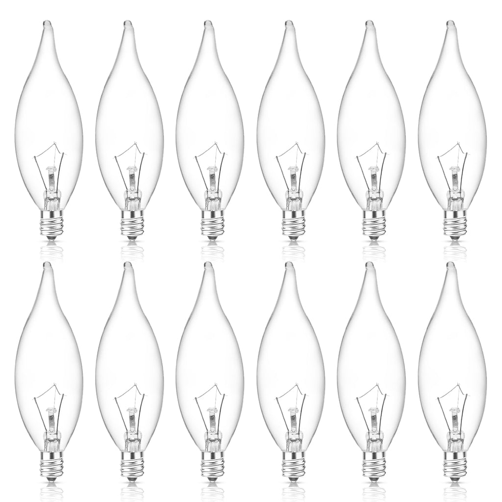 E12 B10 Clear Candle Base Bulb with Warm White 2700K, 40W Candelabra Light Bulbs, 400 Lumen Dimmable, 120V Incandescent Chandelier Light Bulbs for Pendants, Ceiling Fan, Wall Sconces (12-Pack)