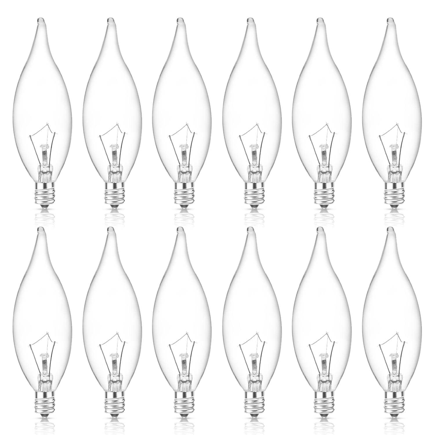 E12 B10 Clear Candle Base Bulb with Warm White 2700K, 40W Candelabra Light Bulbs, 400 Lumen Dimmable, 120V Incandescent Chandelier Light Bulbs for Pendants, Ceiling Fan, Wall Sconces (12-Pack)