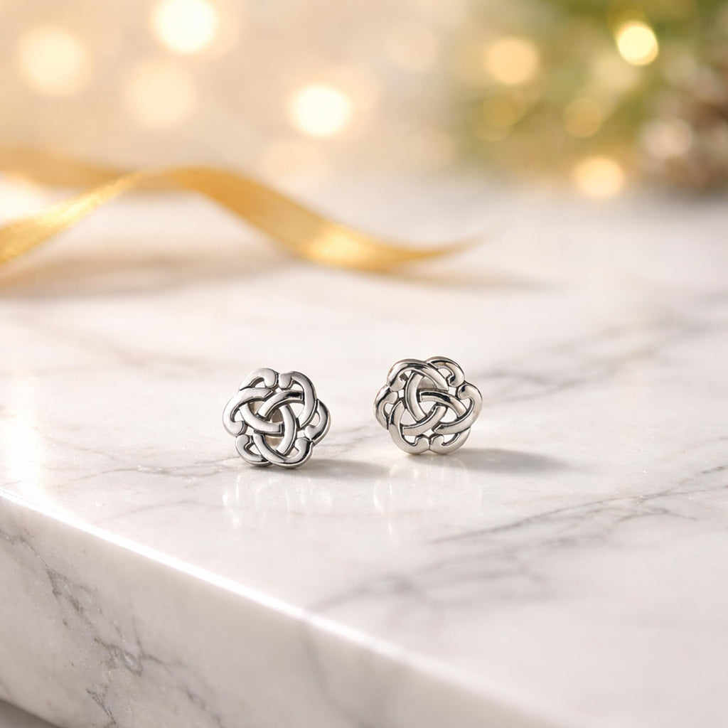 AeraVida Interlocking Celtic Knot Sterling Silver Stud Earrings for Women, 10mm, Small Earring, Tiny Earring