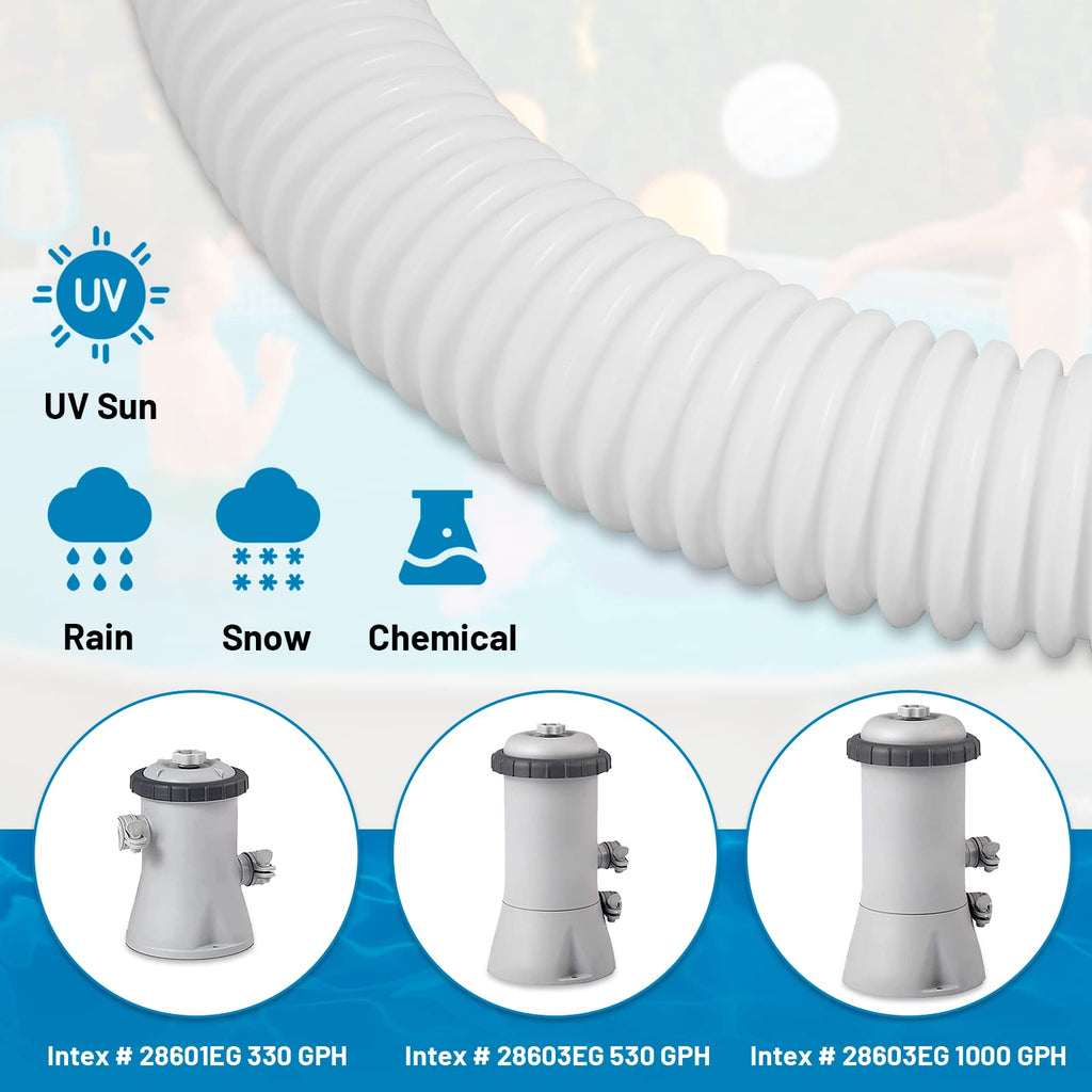 IDEASURE 1.25" x 59" Pool Hoses for Above Ground Pools - Pool Pump Replacement Hose Compatible with In tex Pump Model #607/#637, 2 Pack with 4 Hose Clamps