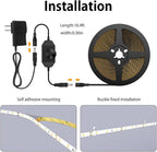 Onforu LED Light Strip,16.4ft Dimmable LED Tape Light, 6000K Daylight White Strip Lighting, 300 LEDs Flexible Vanity Mirror Light, 5M 12V Ribbon Rope Light for Bedroom, Under Cabinet,Kitchen,Christmas