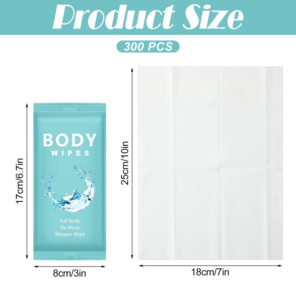 Treela 300 Pcs Large Body Wipes Bulk Deodorant Travel Size for Homeless Care Package Supplies Individually Wrapped Adults Bathing No Rinse Wet Wipes Men Women Hygiene Items(7.09" X 9.84",Blue)