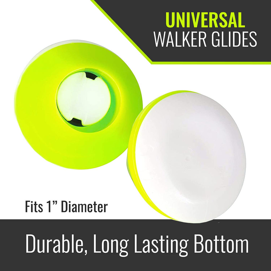HealthSmart 4-Pack Walker Ski Glides for Folding Walkers, Durable Universal Fit for Smooth Mobility, Easy Installation and Increased Visibility Walker Feet