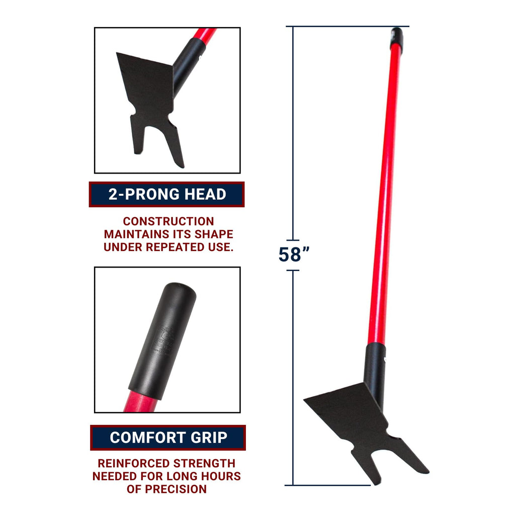 Bully Tools 12-Gauge Two-Prong Weeding Hoe, 58" Fiberglass Long Handle