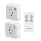 Remote Control Outlet Plug, TESSAN Wireless Light Switch Kit 100ft RF Range, On Off Switch for String Lights, Lamps, Small Appliances, Wireless Power Socket, 15A/1875W (1 Remote and 2 Outlets)