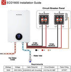 Tankless Electric Water Heater, ECOTOUCH 18kW Instant Water Heater On Demand 240V Under Sink Water Heaters Point of Use with ETL Certificated Self-Modulation ECO180S White