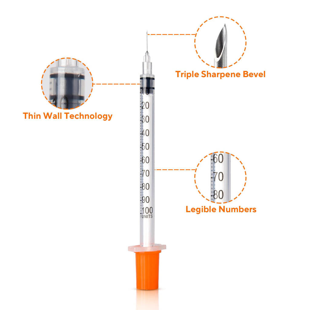 JIUPULL 30PACK U-100 Syringes, 30G 5/16" (8mm) 1ml/cc Disposable Syringe