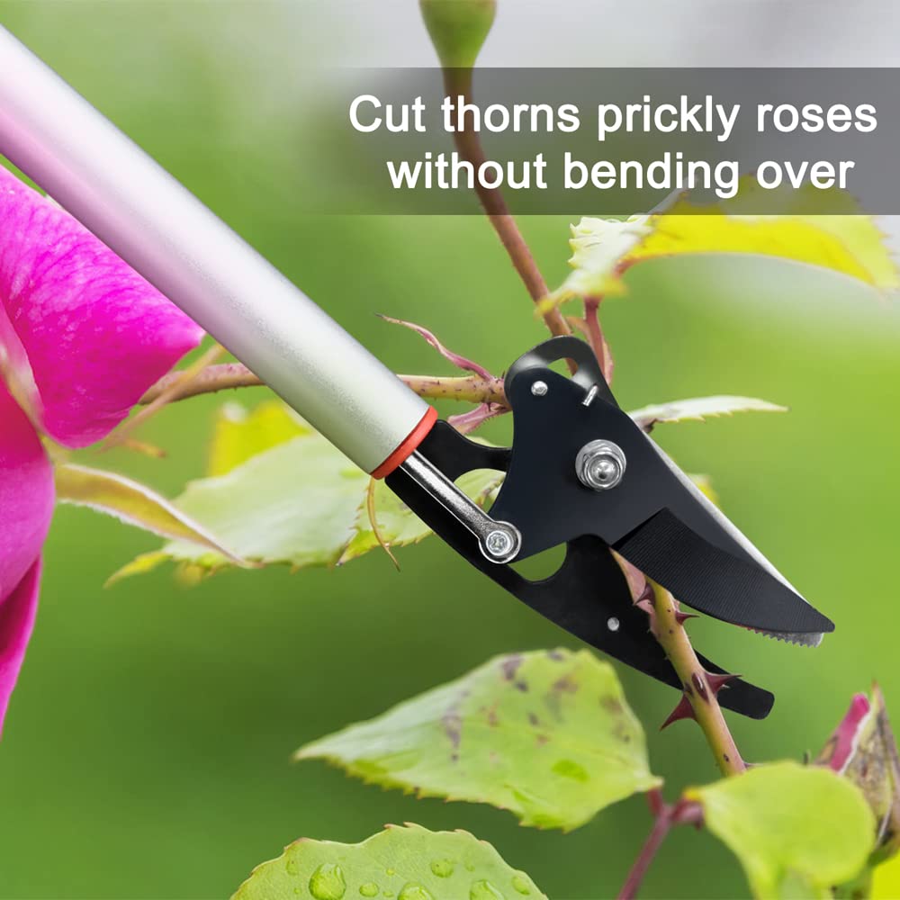 Byhagern 32-Inch Cut and Hold Pruners, Long-Reach Tree Pruner with Rotating Cutter Head, Long Pruning Shears for Garden, Fruit Picking, Branches Trimming
