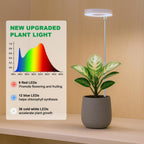 WeeLeeGoo 2 Pack Grow Light with Base, 6000K White Full Spectrum Growing Light Lamp for Indoor Small Mini Micro Green Pot Plants, 5-Level Dimmable, Auto Timer 4/8/12/18 Hrs
