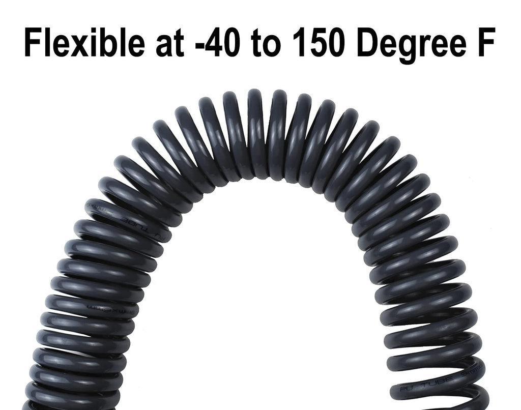 YOTOO Polyurethane Recoil Air Hose 1/4" Inner Diameter by 25' Long with Bend Restrictor, 1/4" Industrial Quick Coupler and Plug, Black. 2-Pack
