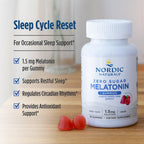 Nordic Naturals Zero Sugar Melatonin Gummies, Raspberry - 120 Gummies - 1.5 mg Melatonin - Great Taste - Restful Sleep, Antioxidant Support - Non-GMO, Vegan - 120 Servings