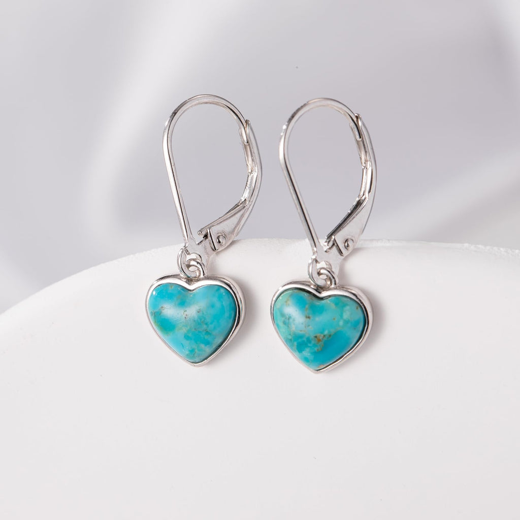 Phyonio Heart Natural Turquoise Earrings for Women - Top AAA Grade, Hypoallergenic 925 Sterling Silver Leverback Dangle Earrings, Trendy Jewelry Gifts