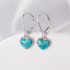 Phyonio Heart Natural Turquoise Earrings for Women - Top AAA Grade, Hypoallergenic 925 Sterling Silver Leverback Dangle Earrings, Trendy Jewelry Gifts