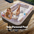 SLOOSH Inflatable Tanning Pool Lounger Float, 85" x 57" Extra Large Pool Floats Adult with Pillow, 4 in 1 Suntan Tub Raft Floatie,Sunbathing Bed Lounge for Water Blow Up Ball Pit, XL-Golden White