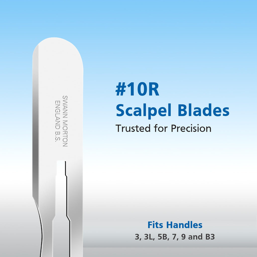 Swann Morton Scalpel Blade #10R - Sterile Dermaplane Blade for Face, Dermaplaning for Women & Men, Stainless Steel, Beauty Tools for Estheticians - Individually Wrapped, Box of 100