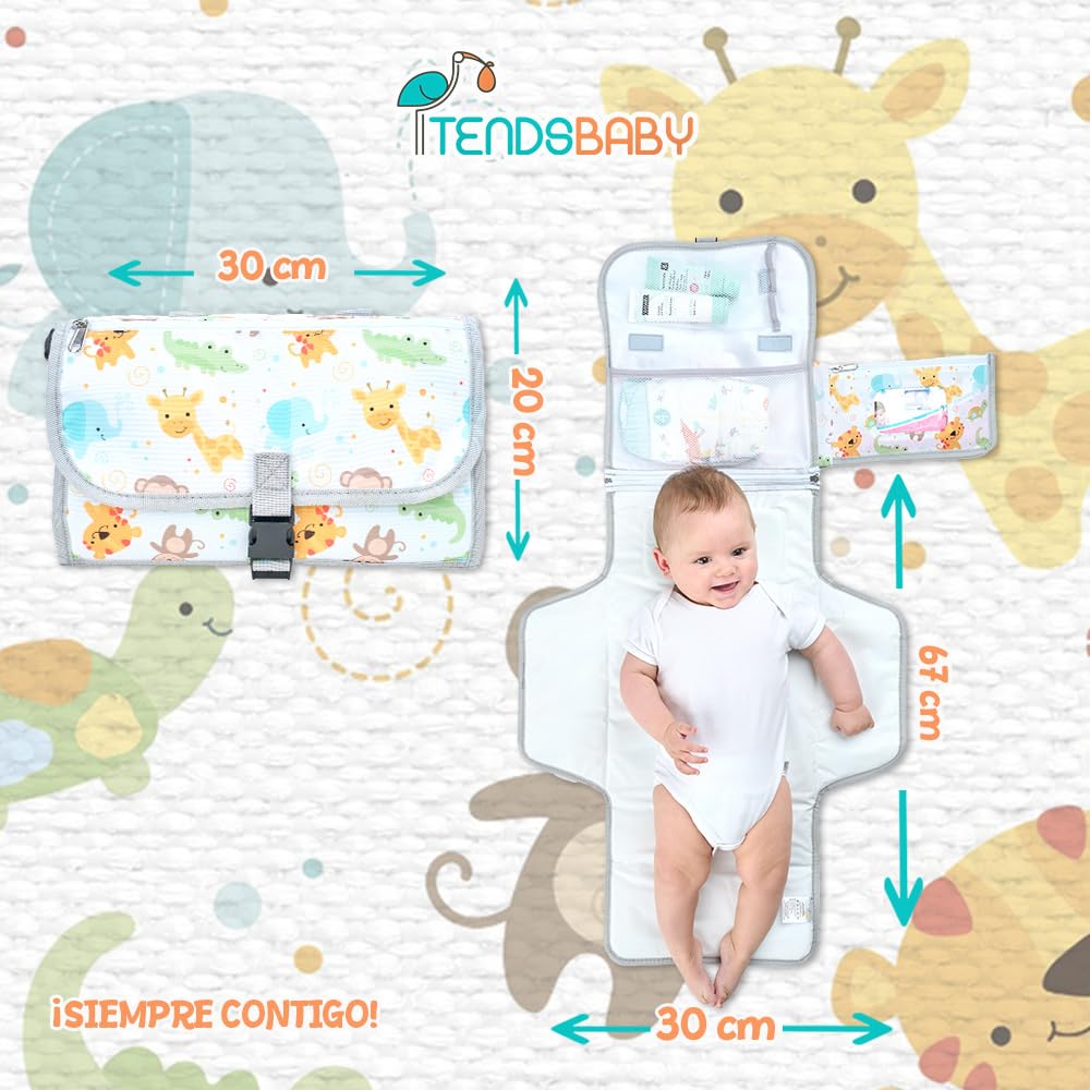 Portable Baby Changing Mat XL-Foldable Waterproof Changing Mat Ideal as a Newborn Gift-The Diaper Changing mat is a Detachable Bag with 6 Pockets as a Toiletry Bag for Baby Items