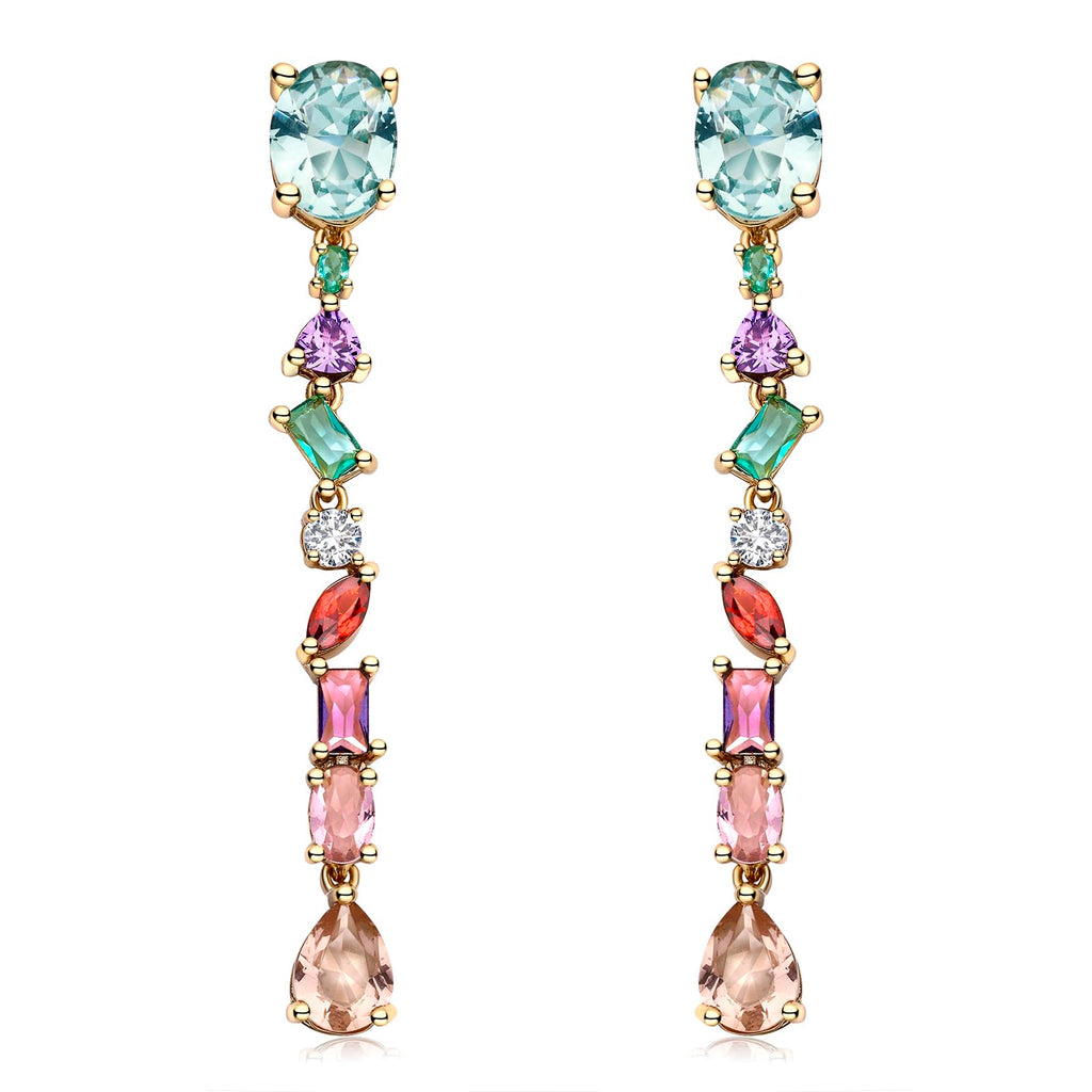 YEPZOKO Long Crystal Dangle Earrings for Women Wedding Bridal Colorful Rhinestone Cubic Zirconia Drop Earrings for women Mom Wife (Multicolor-light)