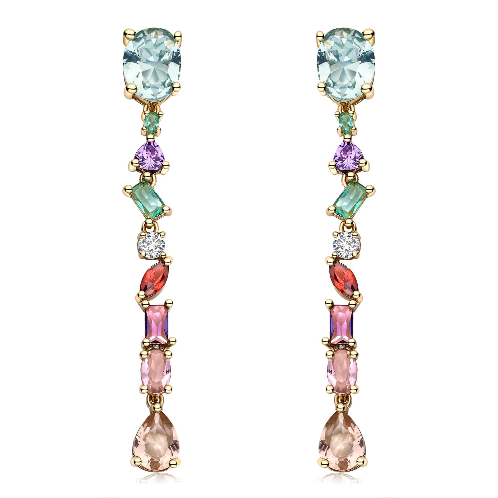 YEPZOKO Long Crystal Dangle Earrings for Women Wedding Bridal Colorful Rhinestone Cubic Zirconia Drop Earrings for women Mom Wife (Multicolor-light)