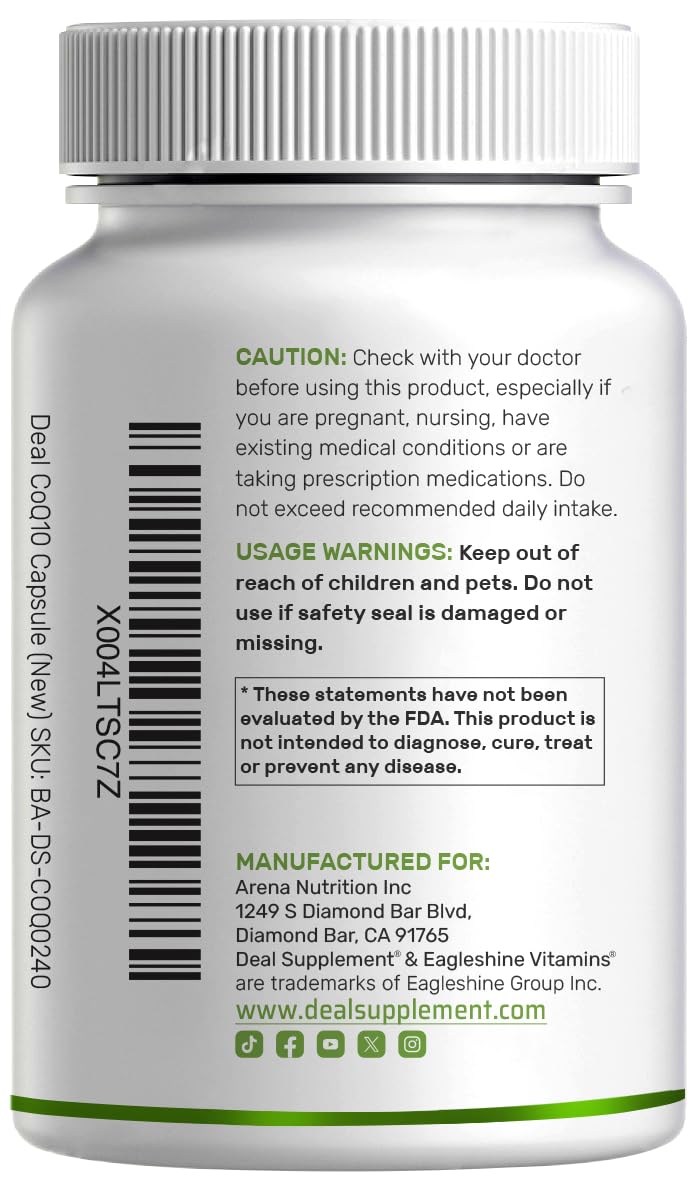 DEAL SUPPLEMENT CoQ10 300mg with Omega 3 100mg, 240 Capsules | Bioavailable Coenzyme Q10 Formula | Supports Heart, Energy & Brain Health | Antioxidant Support | Non-GMO